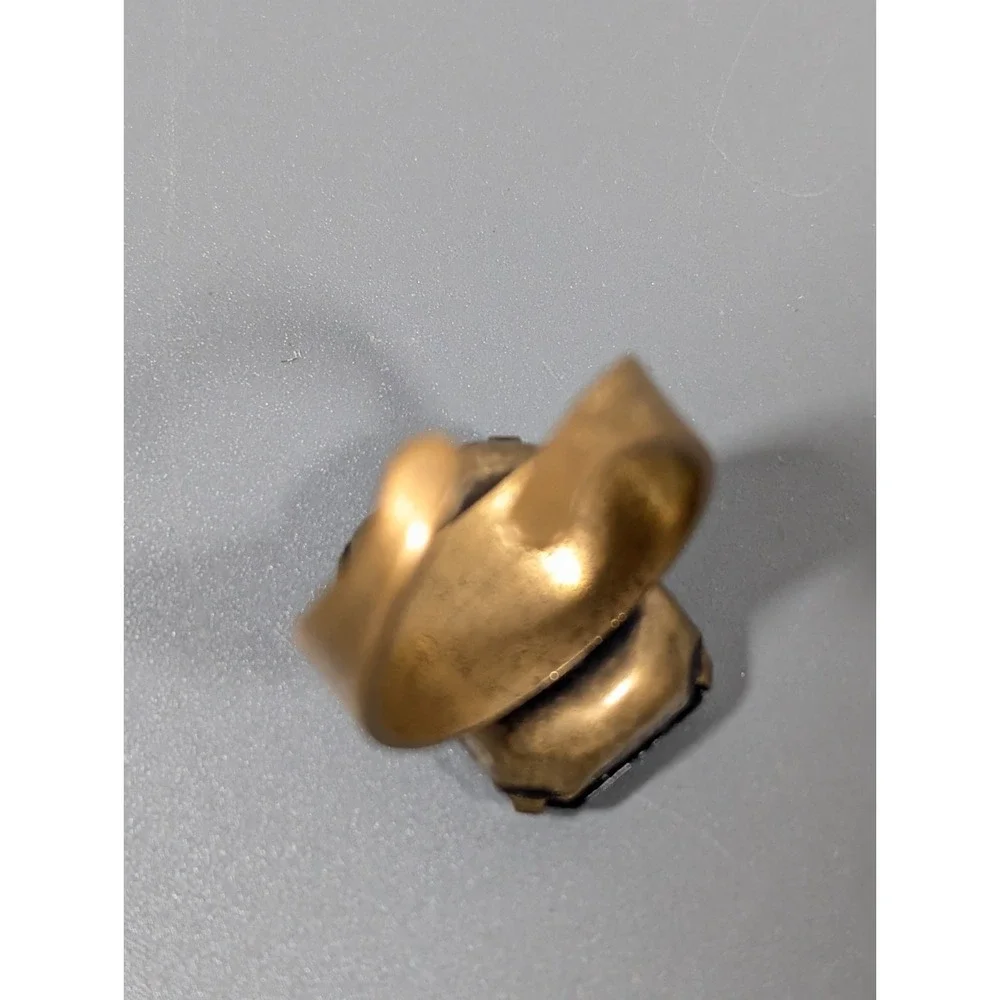 Bronze Tone Black Glass‎ Cocktail Ring Size 7 Open Band Gothic